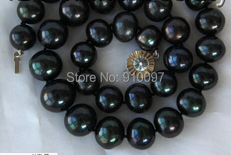 

LHX54013>>>>>stunning big 13mm round black freshwater cultured pearl necklace