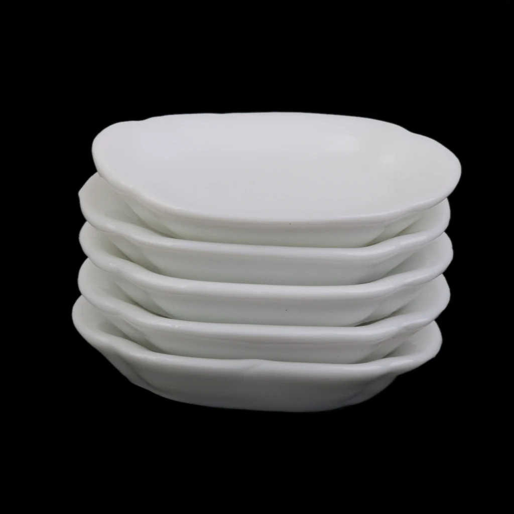 Miniature 5pcs White Ceramic Dishes Plate Tableware for Dollhouse 1/12 Scale 3.3 cm