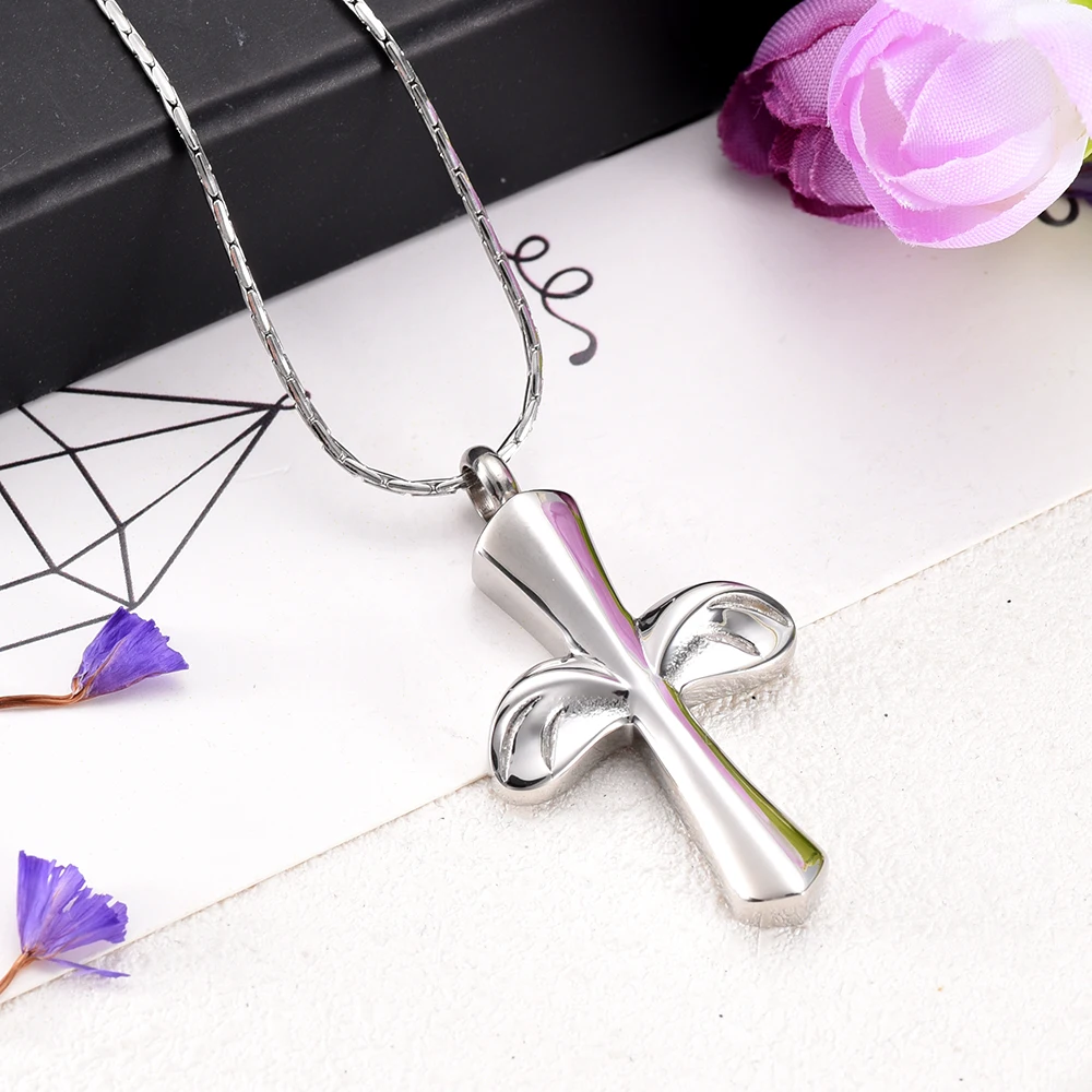Elegant and beautiful Angel Wing Urn Ashes Keepsake Necklace Cross Urn