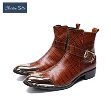 Кристиа Белла красивые зимние ботинки мужские римские коричневые мужские ботинки из натуральной кожи короткий металлический наконечник ковбойские мотоциклетные ботильоны