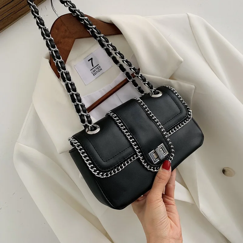 

2019 Black bag fashion tide single shoulder slant slant high sense chain small package