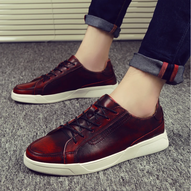 

CNFIIA Shoes Men Moccasins Casual Red Black Leather Shoes Man Genuine Leather 2018 Autumn New Designer Brand Office Walking