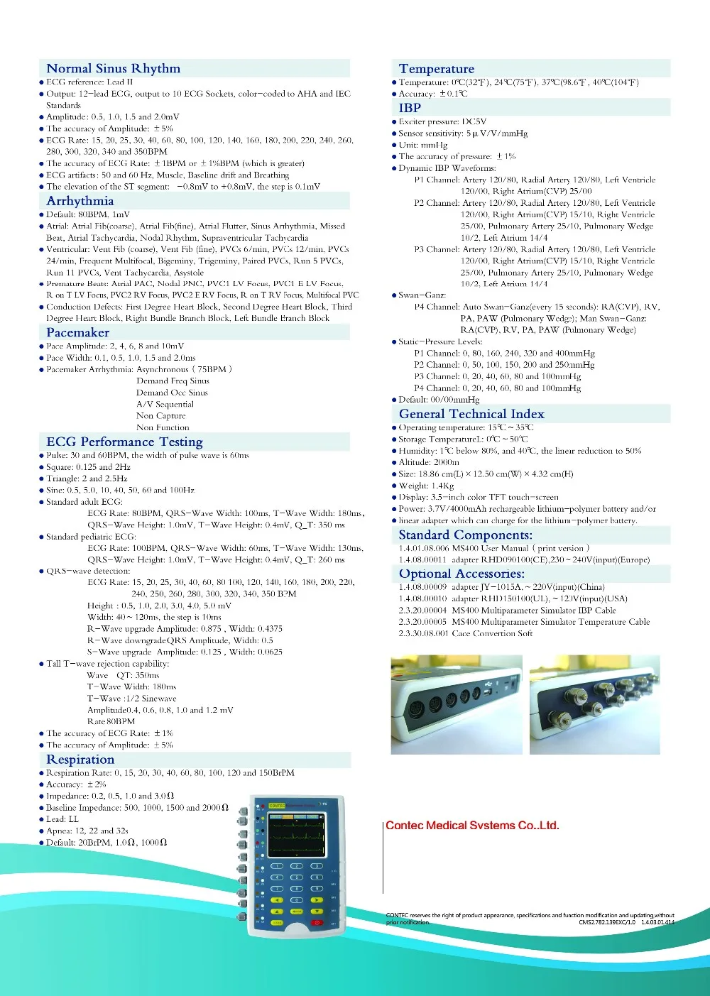 Быстрая CONTEC MS400 ЭКГ симулятор мультипараметрический Симулятор пациента