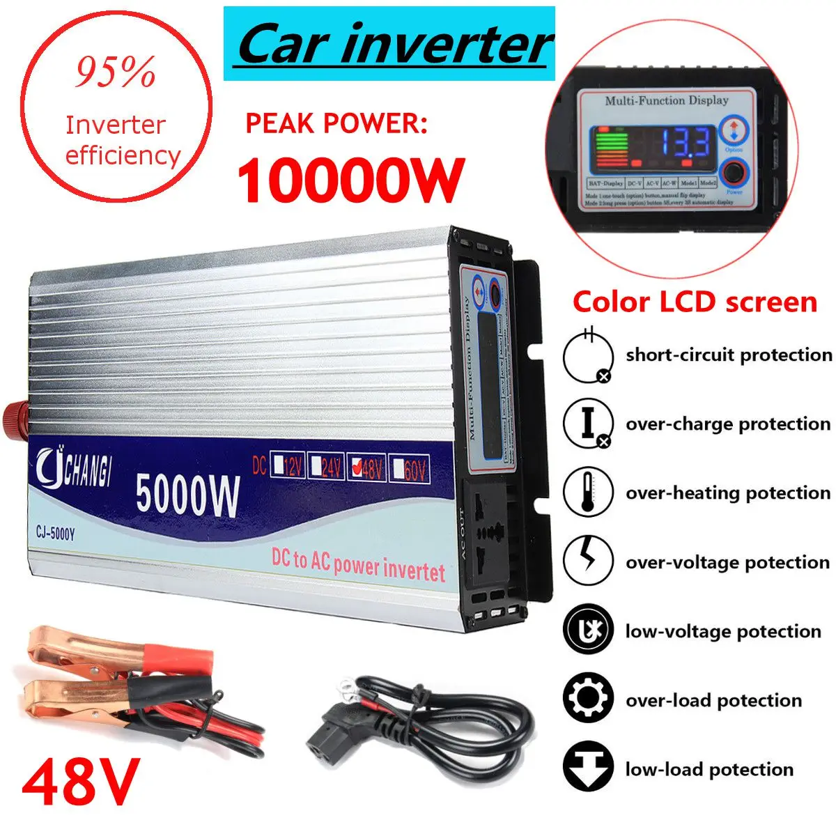 

Inverter 12V/24V/48V 220V 5000W 10000W Peak- Modified Sine Wave Power Voltage transformer Inverter Converter + LCD display