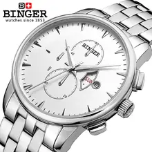 Switzerland мужские часы люксовый бренд наручные часы фирмы Binger, Кварцевые полностью из нержавеющей стали мужские часы с хронографом BG-0404