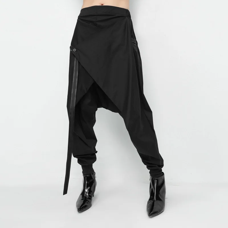 

LANMREM 2020 New spring Fashion Flat Elastic Waist Loose Casual Trousers Personality Unique Irregular Women Harem Pants UA29901