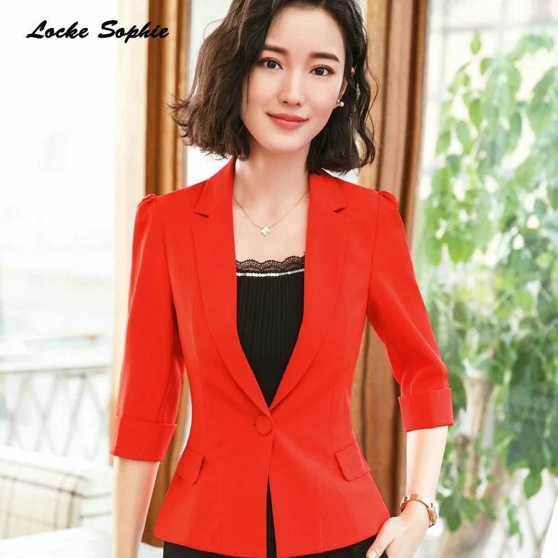 1pcs Women's Plus size Blazers coats 2019 Summer cotton Splicing Small Suits jackets ladies Skinny office Blazers Suits coats