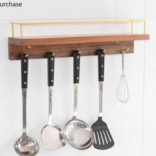 Натуральная твердая древесина Латунь Кухонная утварь многофункциональный крючок подставка для специй кухонный подвесной горшок стойка для специй