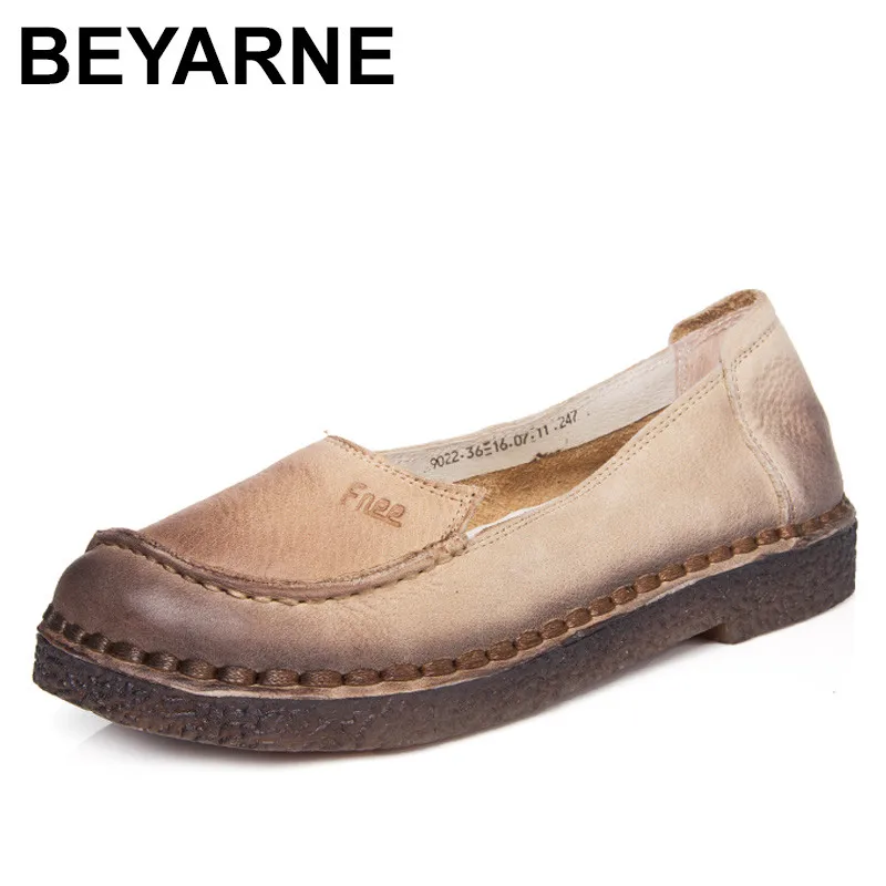 

BEYARNE Woman 2018 Autumn Cow Muscle Slip On Loafers Solid Genuine Leather Female Casual Shoes Ballet Flats