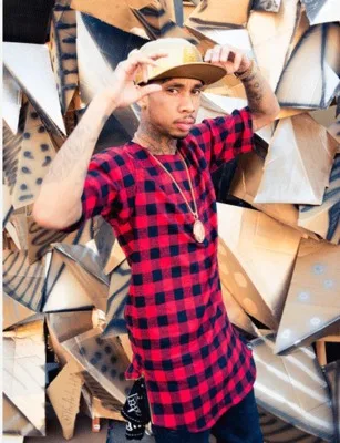Tyga cool oversized Gold side zipper T shirt Tee men hip hop Extended Zipper red font