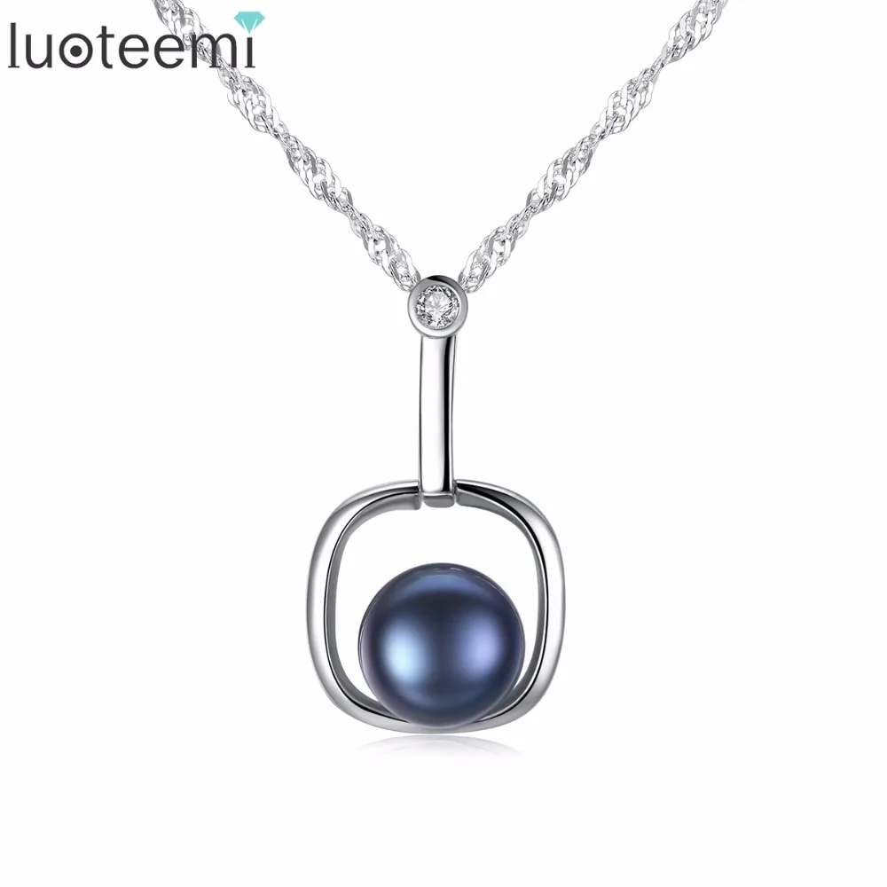 

LUOTEEMI Simple Design Charm Pendant Fascination Enchantment Sterling Silver Freshwater Natural Pearl Necklace Women Jewelry