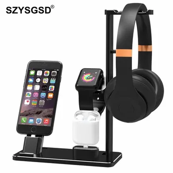 

4 in 1 Desktop phone stand tablet holder aluminum stand charging dock cradle For Apple Watch 4 3 Stand all Android Smartphone