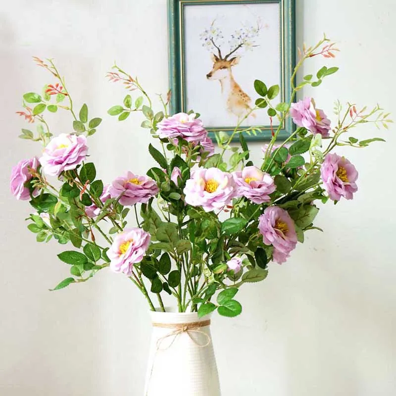 

3 Heads Artificial Rose Flowers Silk Simulation Roses 94cm Long Fake Flower Branch for Home Wedding Decoration Vase Arrangement