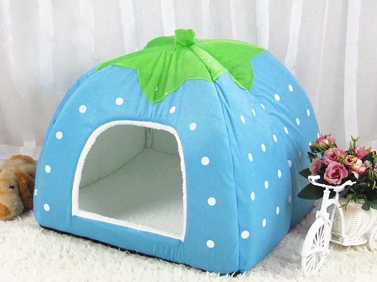 pawstrip 5 Size Cute Strawberry Dog Bed House Winter Cat Bed Leopard Pattern Foldable Dog House For Small Dogs perro