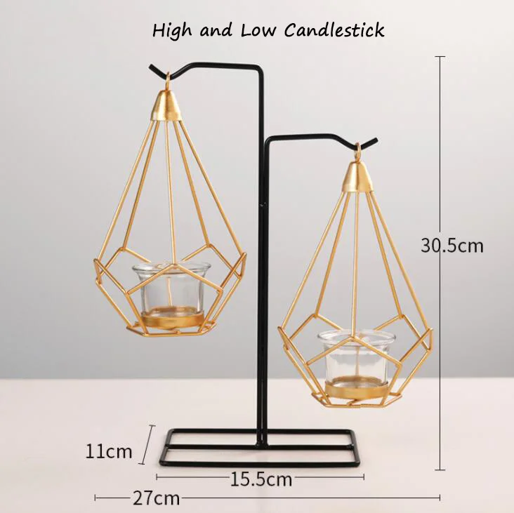 TECHOME в скандинавском стиле, золотой геометрический кованый подвесной декоративный подсвечник, подсвечники для дома, настольный орнамент, реквизит - Цвет: High and Low