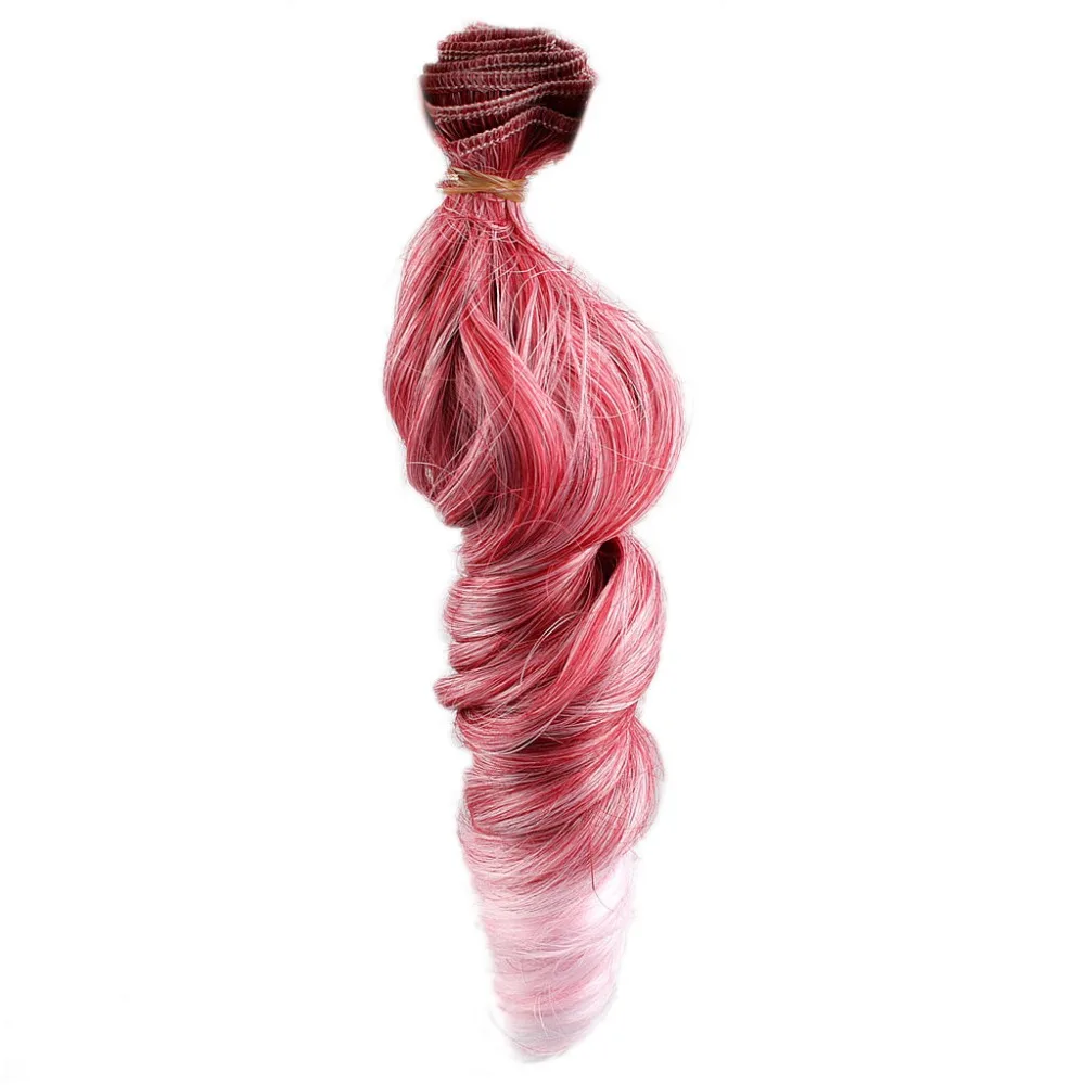 wamami Red Pink Hair Extension Piece DIY Wavy Hair Curly Wig For BJD Dollfie