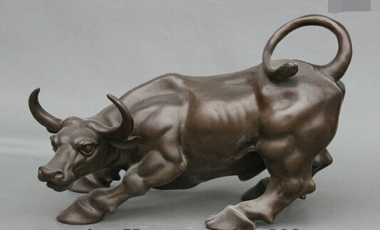 

shitou 003272 16" Folk Chinese FengShui Pure Bronze Zodiac Year Oxen Bull Market Animal Statue