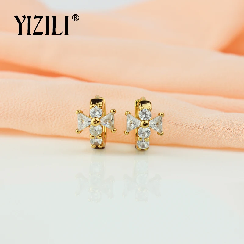 YIZILI,, стильные серьги в форме цветка, золотой цвет, натуральный циркон, серьги для женщин, вечерние, подарок, ювелирное изделие A038