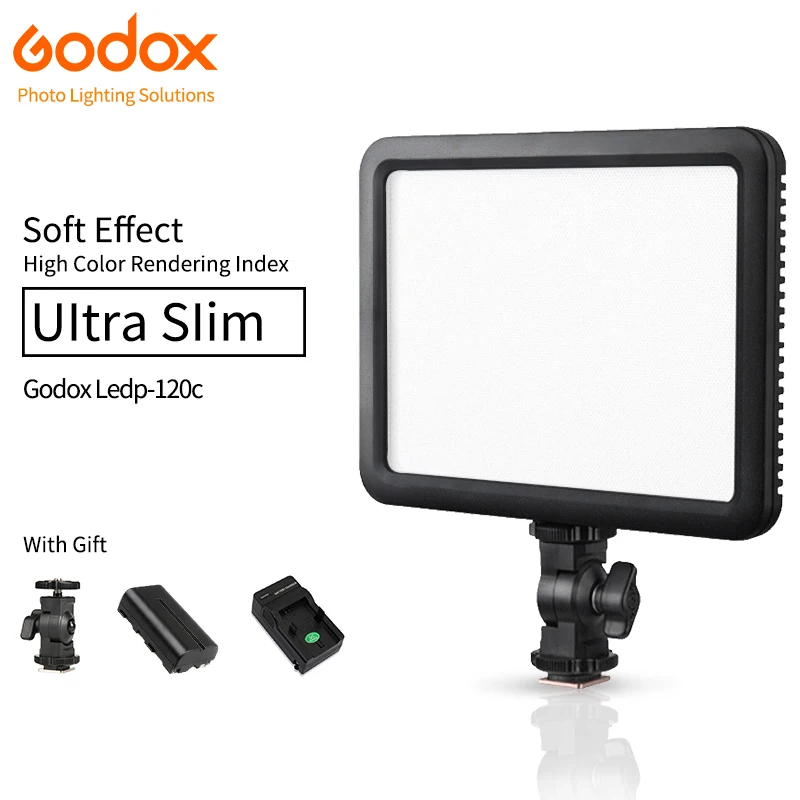 

Godox 120C Ultra Slim White Led Light with Lithium battery Photographic Lamp 3300K~5600K for Nikon Canon Camera DVR