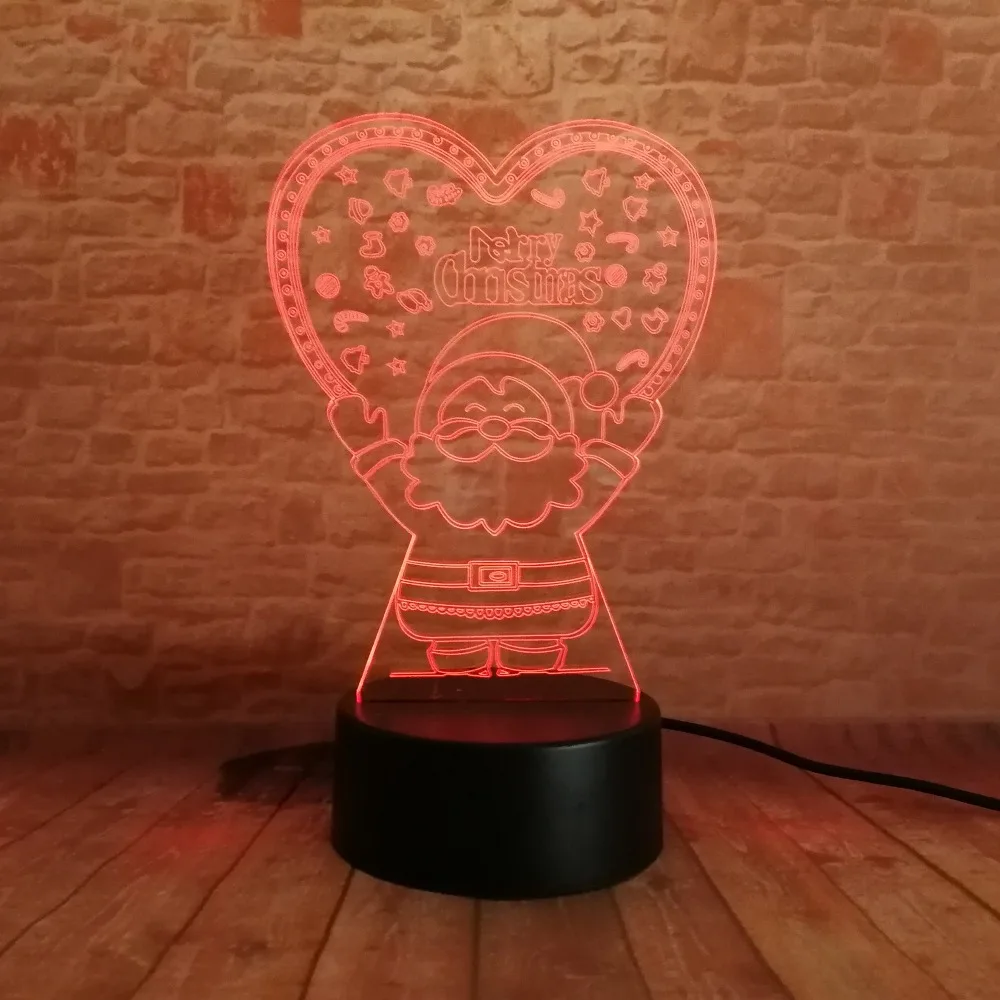 Новинка 3D Bulbing Санта Клаус Любящее сердце ночник 7 цветов сменная лампада