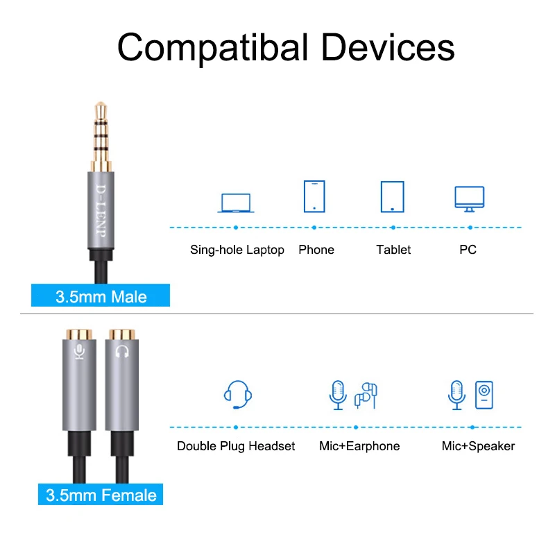 Jack 3.5mm Audio Splitter Cable 3.5 Jack Audio Cable adapter Aux Extension Audio Auxiliary Cord 1 Male to 2 Female Audio Adapter Jack 3.5mm Audio Splitter Cable 3.5 Jack Audio Cable adapter Aux Extension Audio Auxiliary Cord 1 Male to 2 Female Audio Adapter
