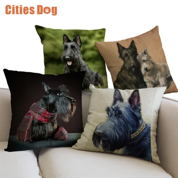 

Animal dog linen Pillow Cushion cover Scottish Terrier Decorative Pillowscovers Cushions Office cafe car sofa cojines almofada