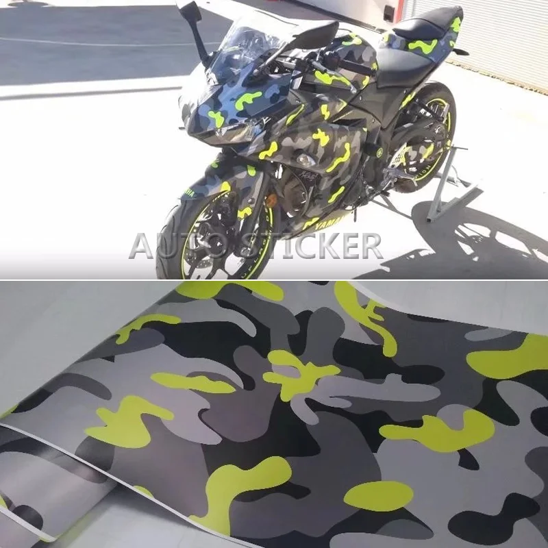 Compare Geel Zwart Camouflage Vinyl PVC Auto Sticker Wrap Film Camo Grijs Decal Voor Auto Motorfiets DIY Wikkelen Sticker