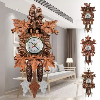 

Vintage Home Decorative Bird Wall Clock Hanging Wood Cuckoo Clock Living Room Pendulum Clock Craft Art Clock For New House
