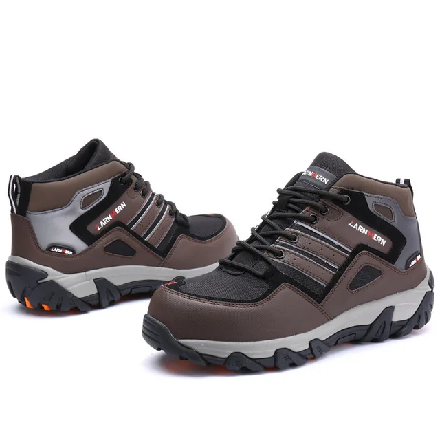 Безопасные рабочие ботинки со стальным носком Защитная обувь со светоотражающей полосой для мужчин Рабочая Промышленная и строительная обувь - Цвет: Brown