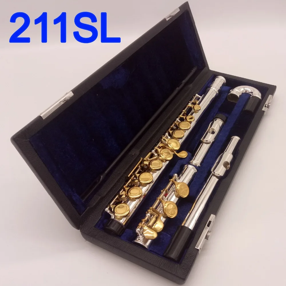 

Japan Professional Flute 211SL Silver Plated Flute Gold Key Instrument Intermediate Student Curved Headjoint Flutes 16 Key Close