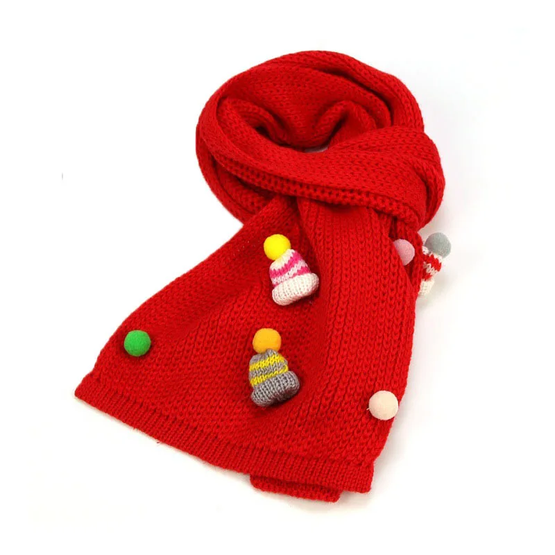Children Unisex Ribbed Knitted Scarf Cute Mini Caps Design Kids Autumn