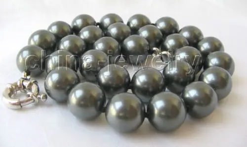 

FREE SHIPPING HOT sell new Style >>>>18" perfect round 14mm peacock black south sea shell pearl necklace