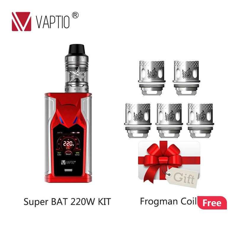 Preise Verdampfer UNS vape kit VAPTIO SUPER BAT KIT 220W batterien 18650 (ausschließen) spulen kopf 0,15 ohm dampf zerstäuber 5.0 2,0 ml e zigarette