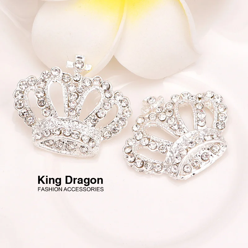 

Rhinestone Crown Button Used On Decoration Flat Back 28MM*24MM 20pcs/lot Silver Color Decoration Button