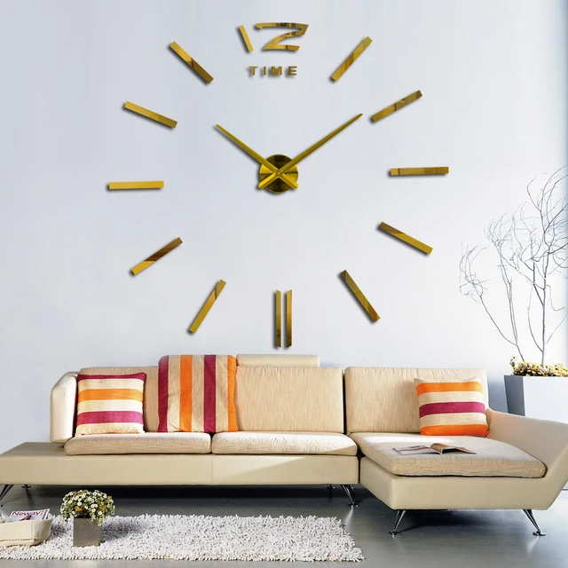 sale wall clock watch clocks 3d diy acrylic mirror stickers Living Room Quartz Needle Europe horloge free shipping 3