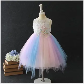 

rainbow princess dress elegant baby girls birthday party dress flower girls colorful tulle dress of honor kids girl clothing