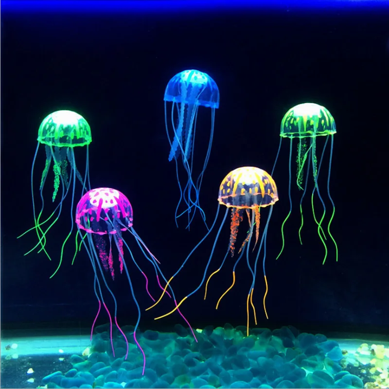

Hot New Glowing Effect Fish Tank Decor Aquarium Artificial Silicone Jellyfish Mini Submarine Ornament