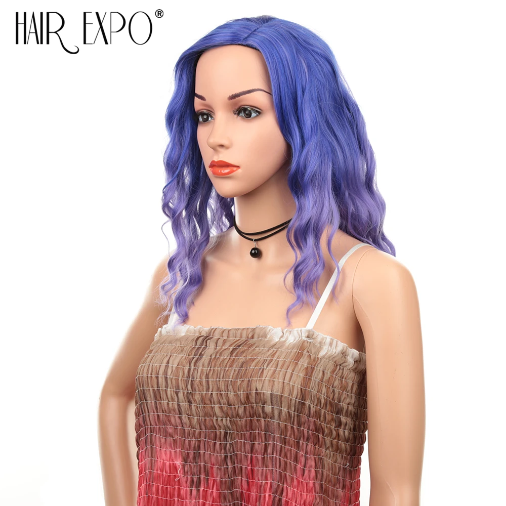 Expo City Cosplay Парик из синтетических волос короткая волна Ombre синие волосы аниме