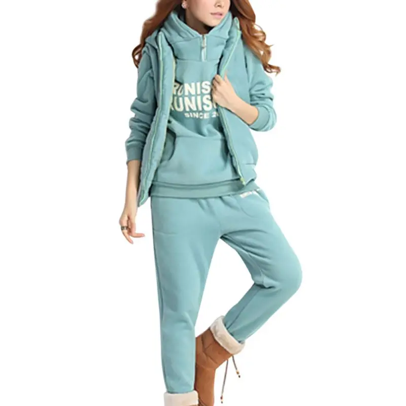 3PCS Running Sets Womens Hoodies Warm Women letter Tracksuit Set Thicken Sweat Tops Pants Suit Female Plus Velvet Thick Clothing