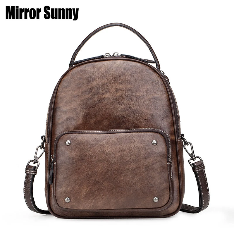 Handmade Brown LEATHER BACKPACK multifunctional BAG Shoulder bag Tote from cowhide leather in brown color