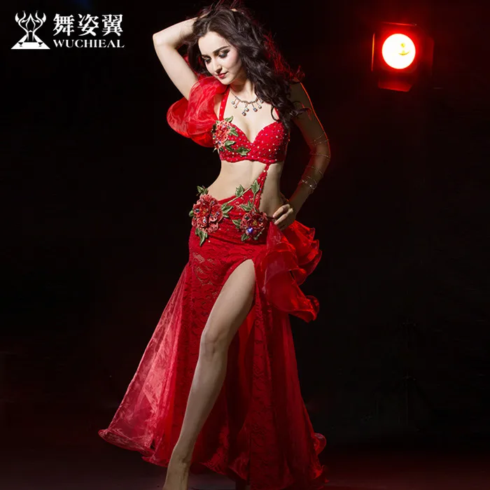 Живота Танцы живота Индийский, цыганский Танцы танцевальный костюм костюмы одежда Бюстгальтер, пояс платок с цепочками кольцо юбка комплект с платьем костюм 281 - Цвет: red bra skirt