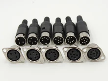 Din 3 4 5 6 7 8 pinos din macho plug com alça de plástico + fêmea soquete embutido montagem em painel chassi conector ferro solda