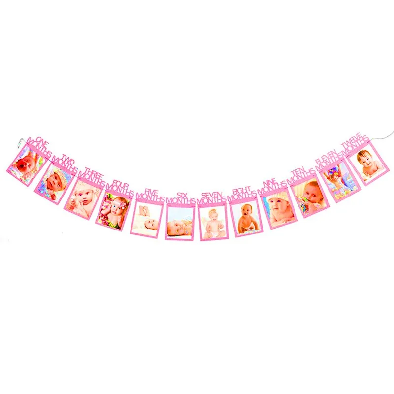 1St DIY ежемесячная фотография День рождения баннер новорожденный от 1 до 12 фото гирлянда для детей день рождения ребенка 1st настенные украшения - Цвет: pink