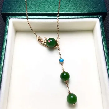 

18K gold inlaid with Hebi jasper ball clavicle chainJ14#