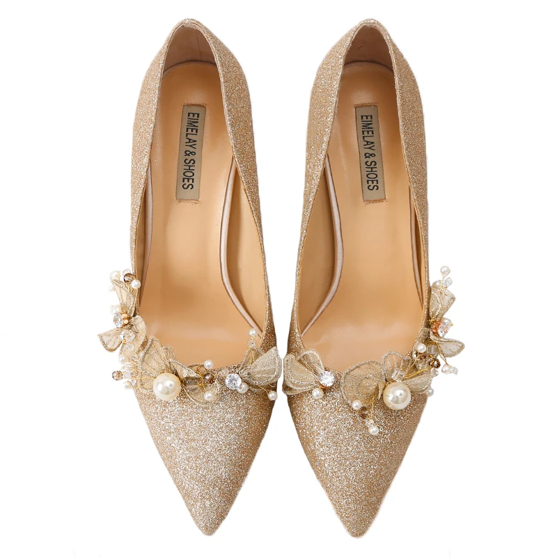 Golden Bride Pumps Sequined Wedding Shoes Dress Bridal Annual Meeting Banquet Genuine Leather Date Party 9cm High Heels Golden Bride Pumps Sequined Wedding Shoes Dress Bridal Annual Meeting Banquet Genuine Leather Date Party 9cm High Heels
