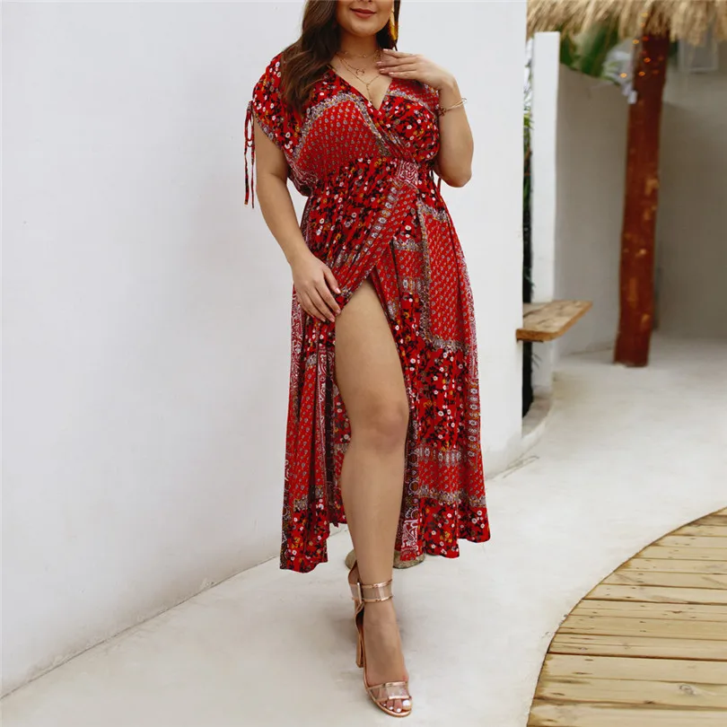Women Summer Vintage vestidos Dress Sexy Women Flower Beach Party Short Sleeve V-Neck Floral Print Mini dress#4M21 (13)