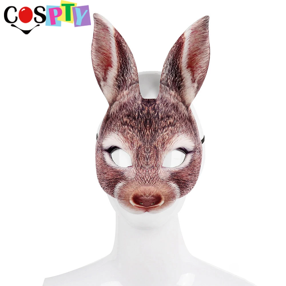 

Cospty 3D Party Animal Realstic EVA Black And White Adult Anime Face Cosplay Masquerade Bunny Ears Rabbit Mask