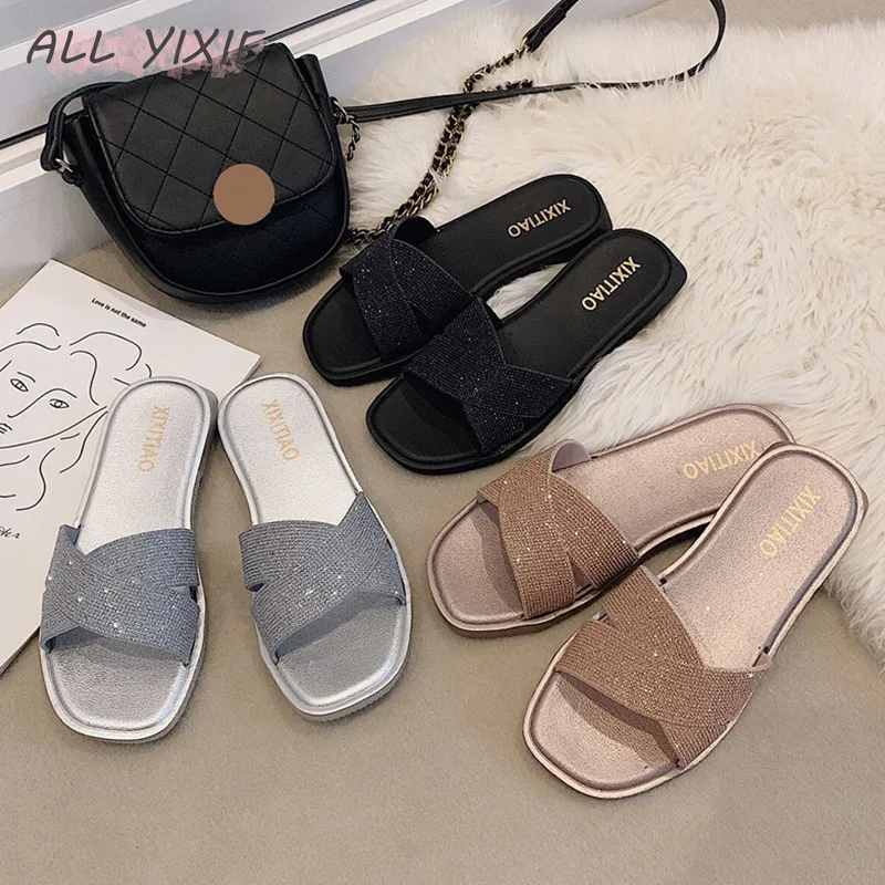 

ALL YIXIE2019 Summer New Fashion Women's Shoes Sandals and Slippers Wild Flat Sandals Sequins Seaside Holiday Slippers Women