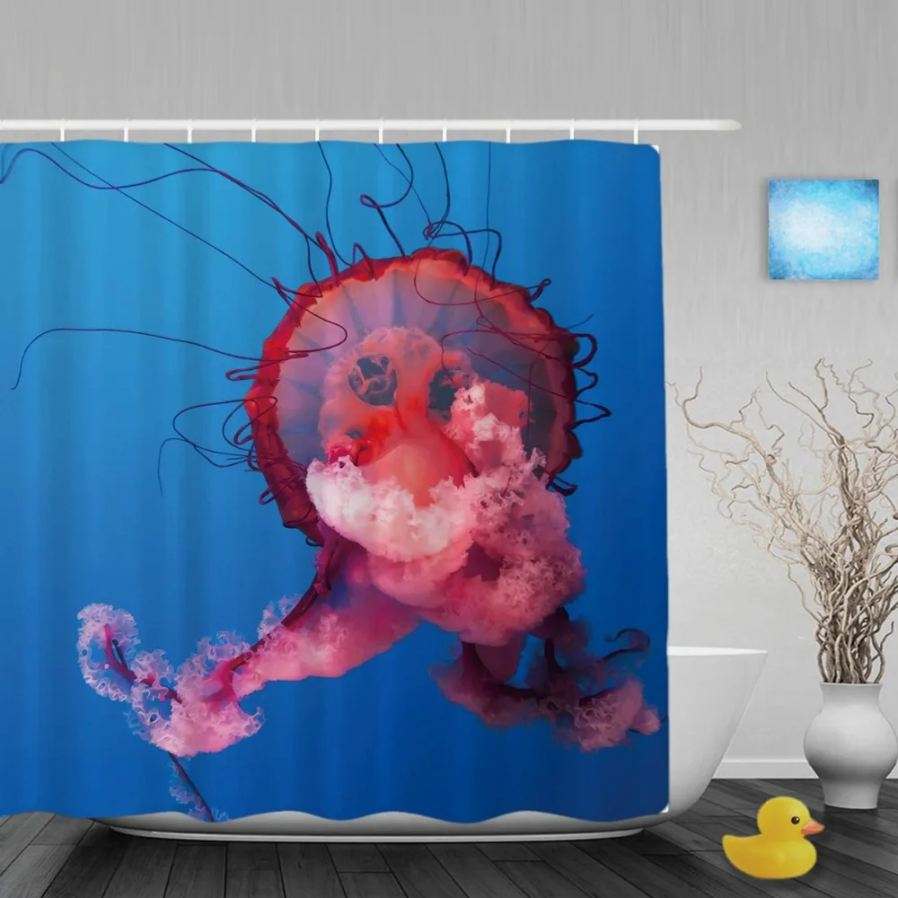 Jelly Fish Di Nuoto Bagno Tenda Della Doccia Bella Creatura Del Mare Tende Da Doccia Muffa Impermeabile Tessuto In Poliestere Con Ganci