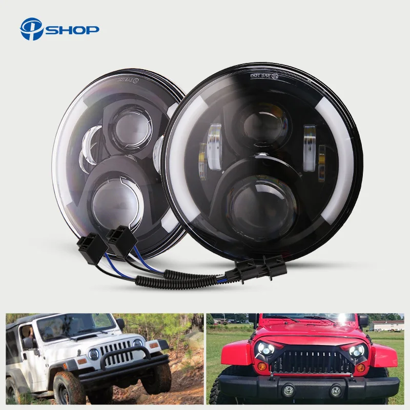 For Hummer H1 H2 Led Headlight 50w 7 Inch LED Headlights High Low Beam Angel Eye